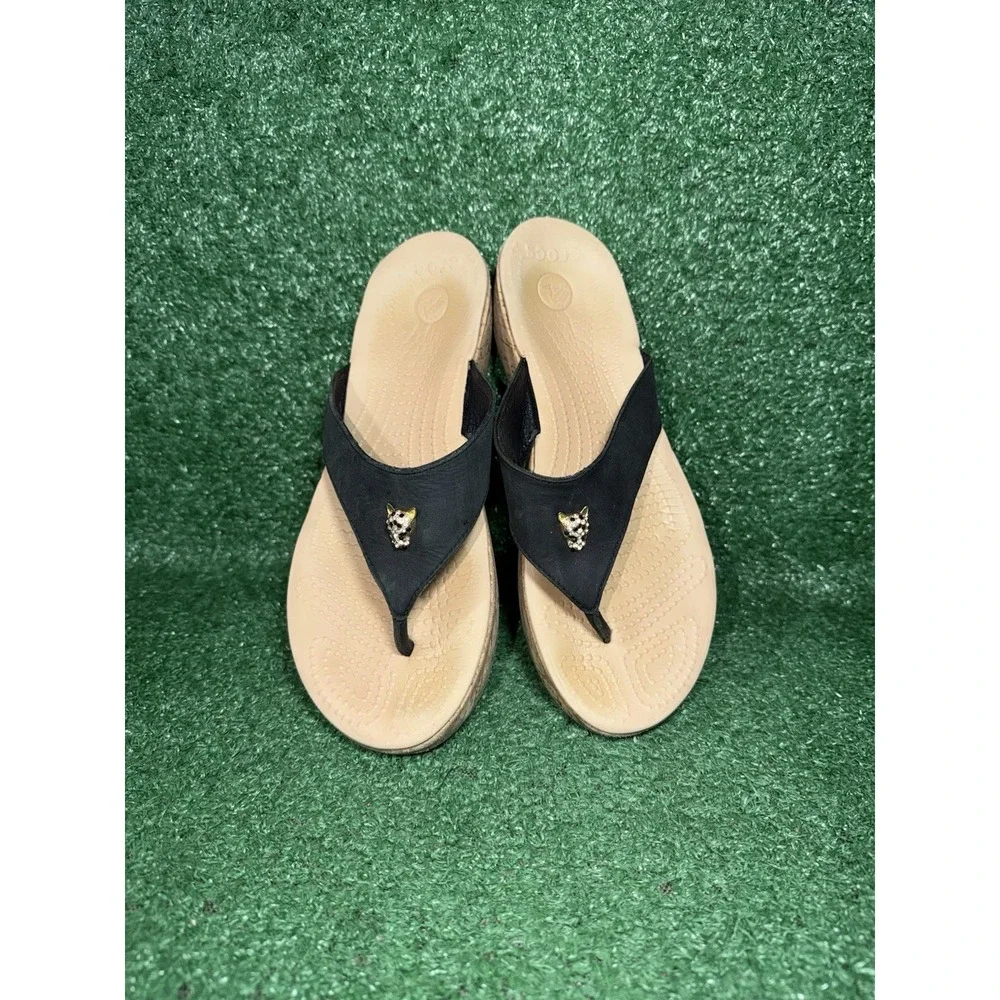 CROCS A-Leigh Leather Platform Wedge Sandals Strappy Cork Heel Womens Size 9 - Picture 6 of 10